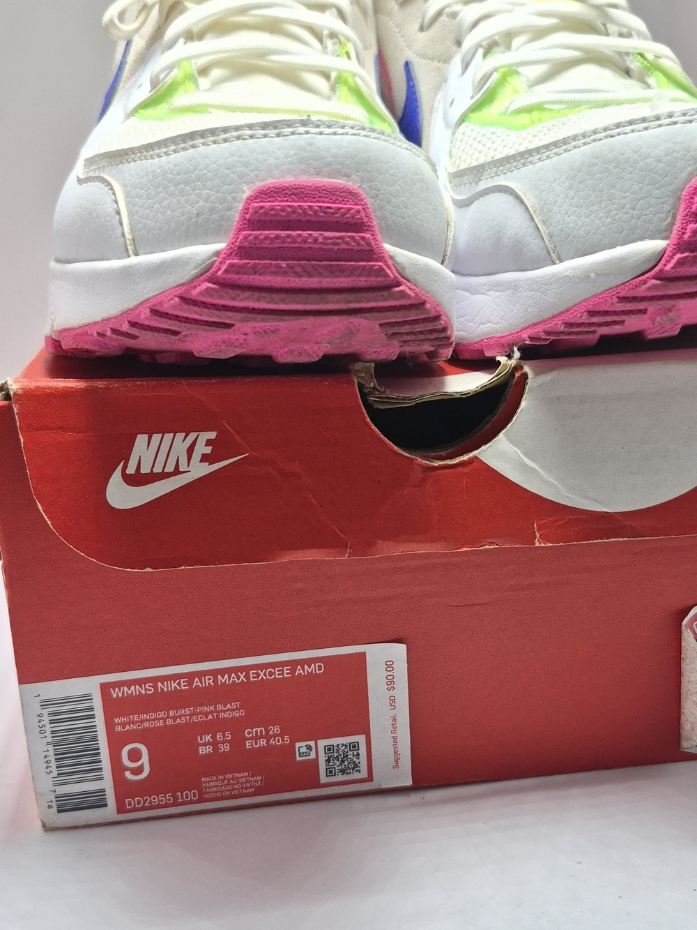 Nike Air Max Excee AMD Womens Size 9 White Pink Volt Indigo DD2955-100 With Box